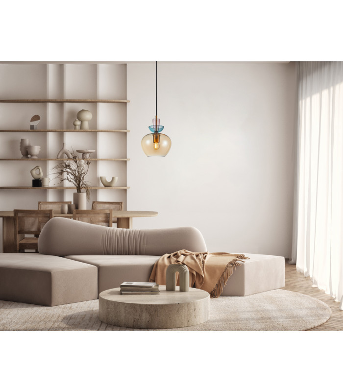 Fanda Dome Pendant Ceiling Light Gold with Amber Glass Shade-5