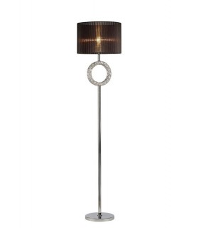 Round Floor Lamp with Black Shade 1 Light Polished Chrome, Crystal - 1