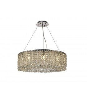60cm Round Ceiling Pendant Chandelier, 9 Light G9, Polished Chrome, Crystal - 1
