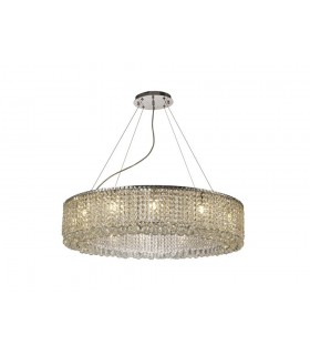 IL31371 85cm Round Ceiling Pendant Chandelier, 12 Light G9, Polished Chrome, Crystal - 1