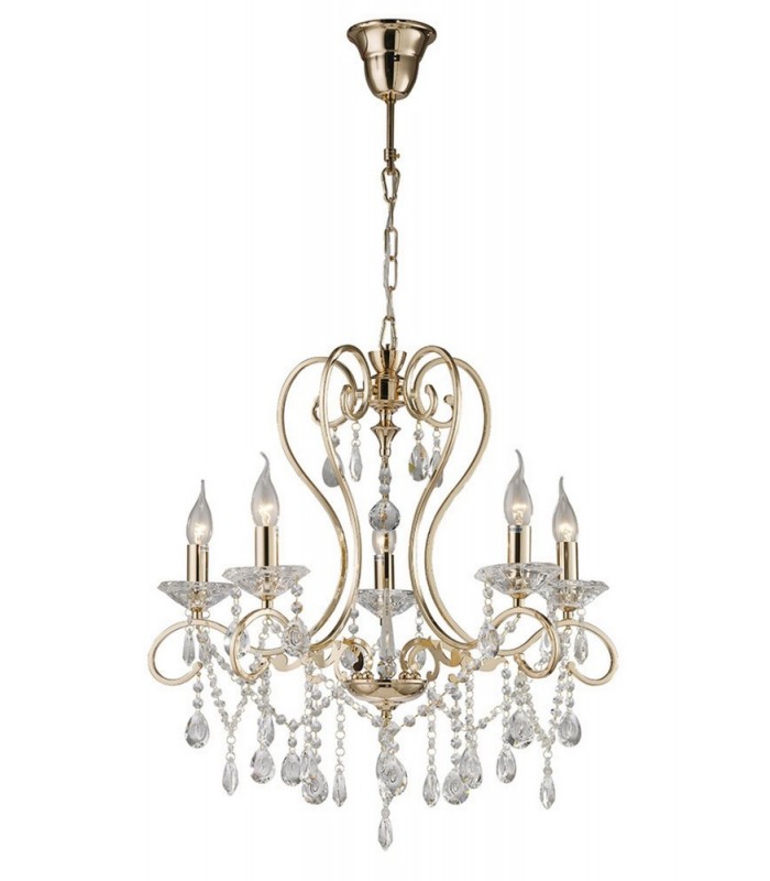 Ceiling Pendant Chandelier 5 Light French Gold, Crystal - 1