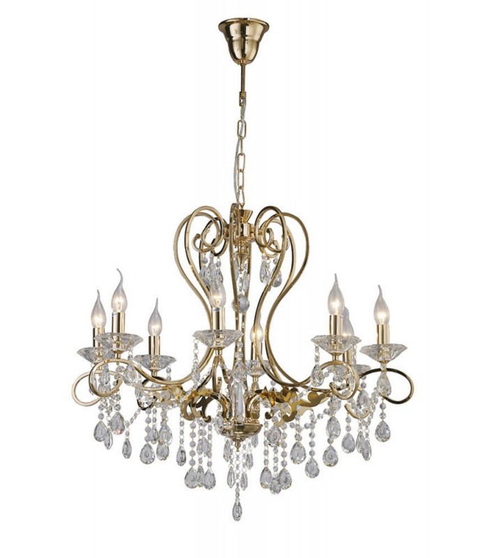 Ceiling Pendant Chandelier 8 Light French Gold, Crystal - 1