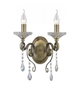 Wall Lamp Switched 2 Candle Light Antique Brass, Crystal - 1