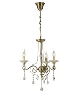 Ceiling Pendant Chandelier 3 Light Antique Brass, Crystal - 1