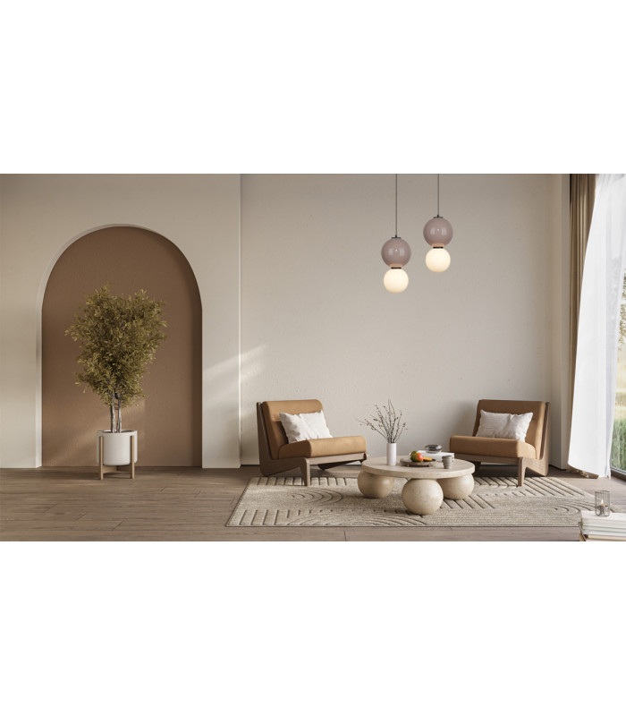 Pieve Globe Pendant Ceiling Light Brown Beige Matt White 3000K-5
