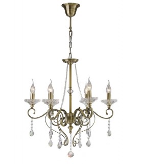 Ceiling Pendant Chandelier 6 Light Antique Brass, Crystal - 1