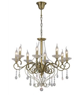 Ceiling Pendant Chandelier 8 Light Antique Brass, Crystal - 1