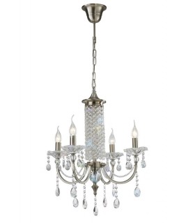 Ceiling Pendant Chandelier 4 Light Satin Nickel, Crystal - 1