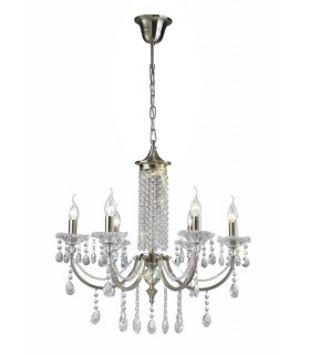 Ceiling Pendant Chandelier 6 Light Satin Nickel, Crystal - 1