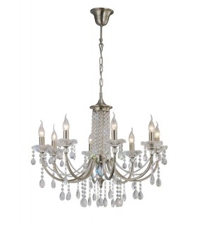 Ceiling Pendant Chandelier 8 Light Satin Nickel, Crystal - 1
