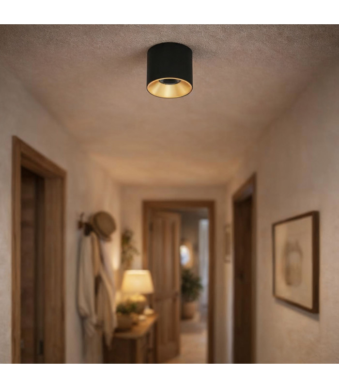 Altisma 9.5cm Surface Mounted Downlight Matt Black Gold Inside 3000K Warm White-5