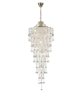 Tall Ceiling Pendant 9 Light E14 French Gold, Crystal - 1