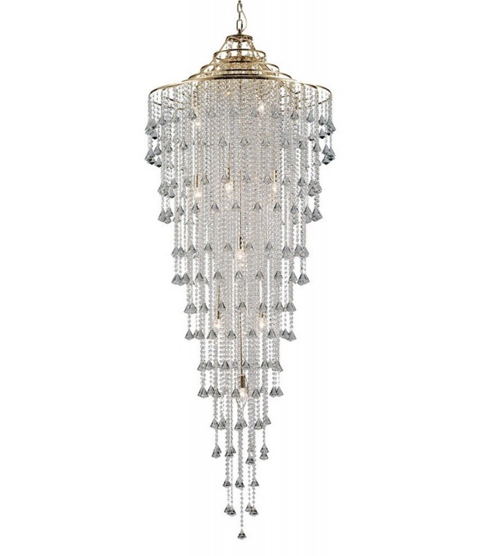 Tall Ceiling Pendant 15 Light E14 French Gold, Crystal - 1