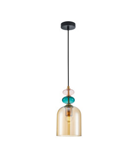 Busco 15cm Dome Pendant Ceiling Light Gold Black with Amber Shade-1