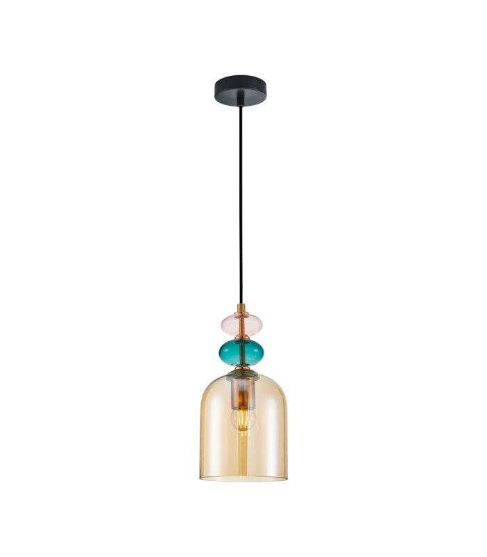 Busco 15cm Dome Pendant Ceiling Light Gold Black with Amber Shade-1