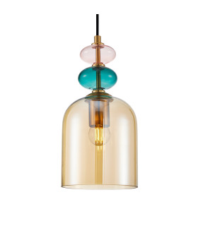 Busco 15cm Dome Pendant Ceiling Light Gold Black with Amber Shade-2
