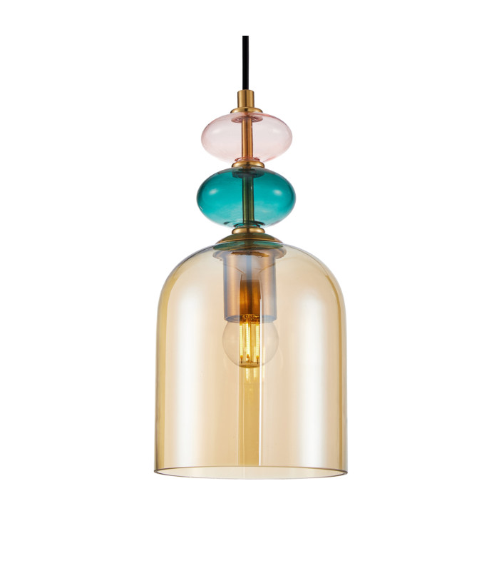 Busco 15cm Dome Pendant Ceiling Light Gold Black with Amber Shade-2