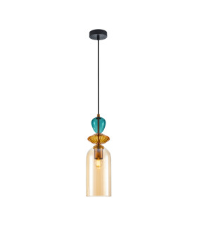 Busco 12cm Slim Pendant Ceiling Light Gold Black with Amber Shade-1