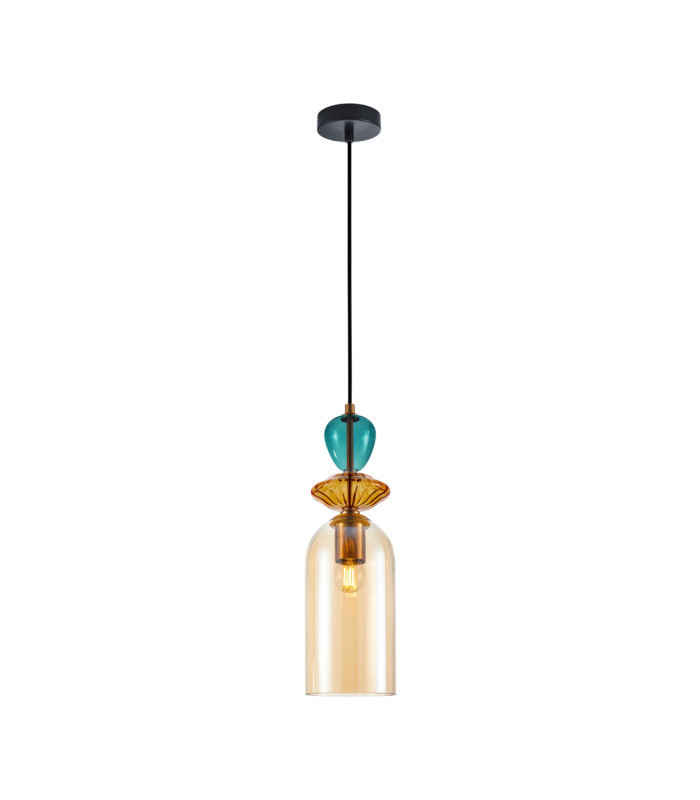 Busco 12cm Slim Pendant Ceiling Light Gold Black with Amber Shade-1