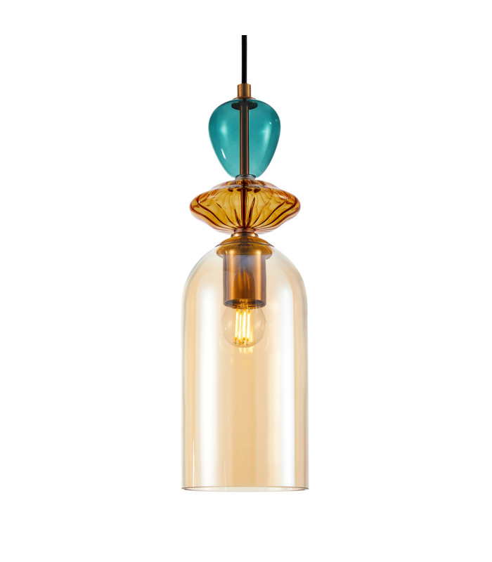 Busco 12cm Slim Pendant Ceiling Light Gold Black with Amber Shade-2
