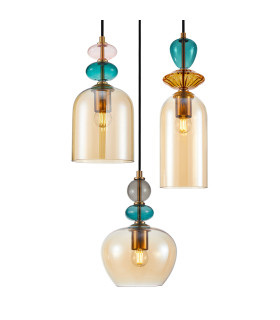 Busco Cluster Pendant Ceiling Light Gold Black with Amber Shade 3xE27-2