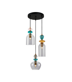 Busco Cluster Pendant Ceiling Light Gold Black with Smoked Shade 3xE27-1