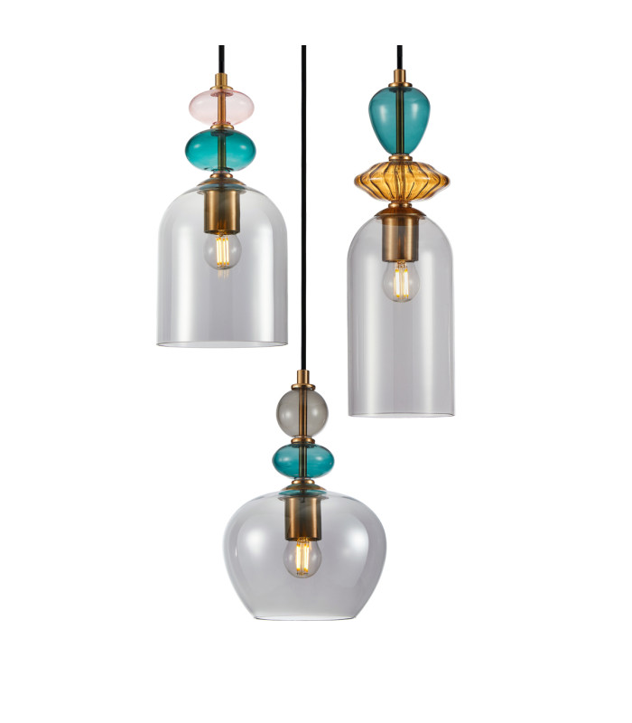 Busco Cluster Pendant Ceiling Light Gold Black with Smoked Shade 3xE27-2