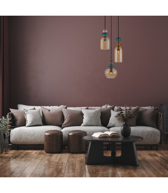 Busco Cluster Pendant Ceiling Light Gold Black with Amber Shade 3xE27-5