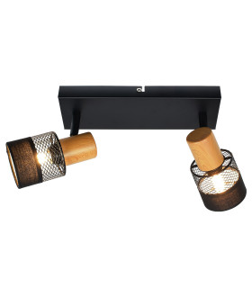 Coletta Twin Ceiling Spotlight Black Wood Fabric 2xE14-1
