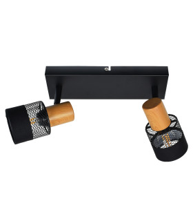Coletta Twin Ceiling Spotlight Black Wood Fabric 2xE14-4