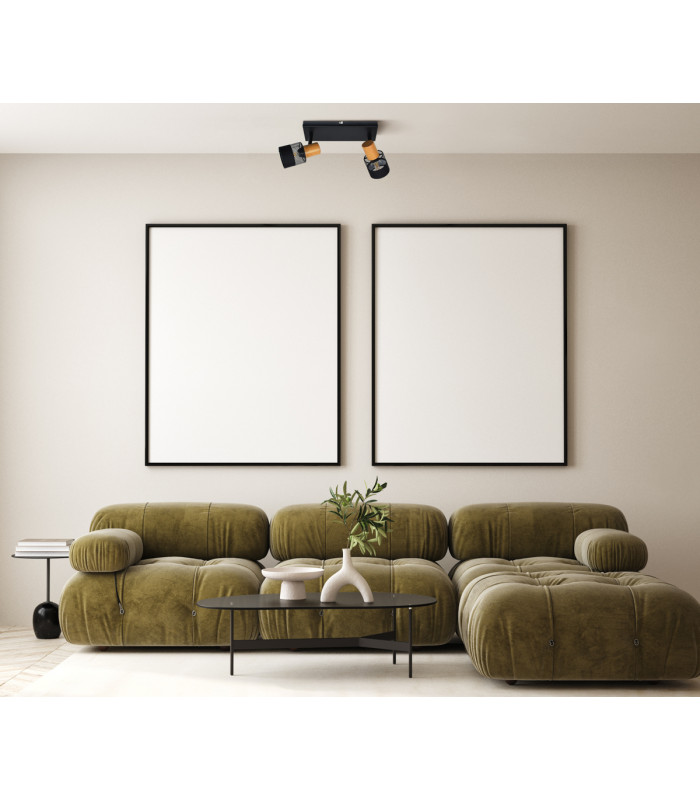 Coletta Twin Ceiling Spotlight Black Wood Fabric 2xE14-5