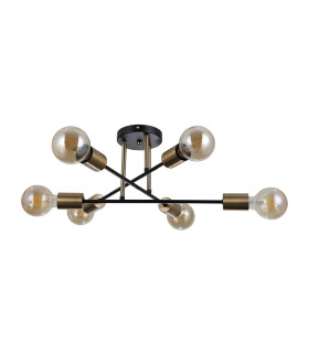 Formio Multi Arm Semi Flush Ceiling Lamp Matt Black Honey Brass 6xE27-1