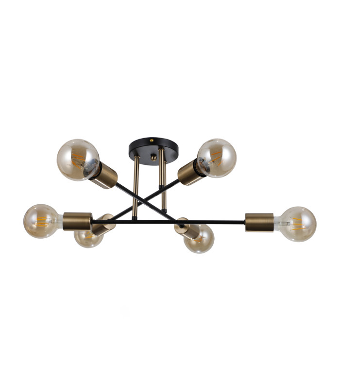 Formio Multi Arm Semi Flush Ceiling Lamp Matt Black Honey Brass 6xE27-1