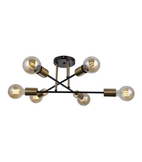 Formio Multi Arm Semi Flush Ceiling Lamp Matt Black Honey Brass 6xE27-2
