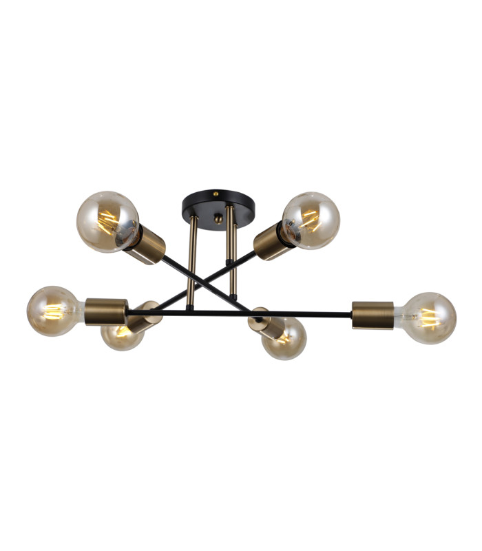 Formio Multi Arm Semi Flush Ceiling Lamp Matt Black Honey Brass 6xE27-2