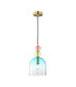 Manso 16cm Dome Pendant Ceiling Light Gold With Shine with Pink Green Blue Glass Shade-1