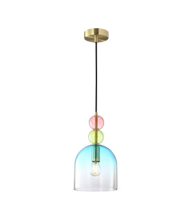 Manso 16cm Dome Pendant Ceiling Light Gold With Shine with Pink Green Blue Glass Shade-1