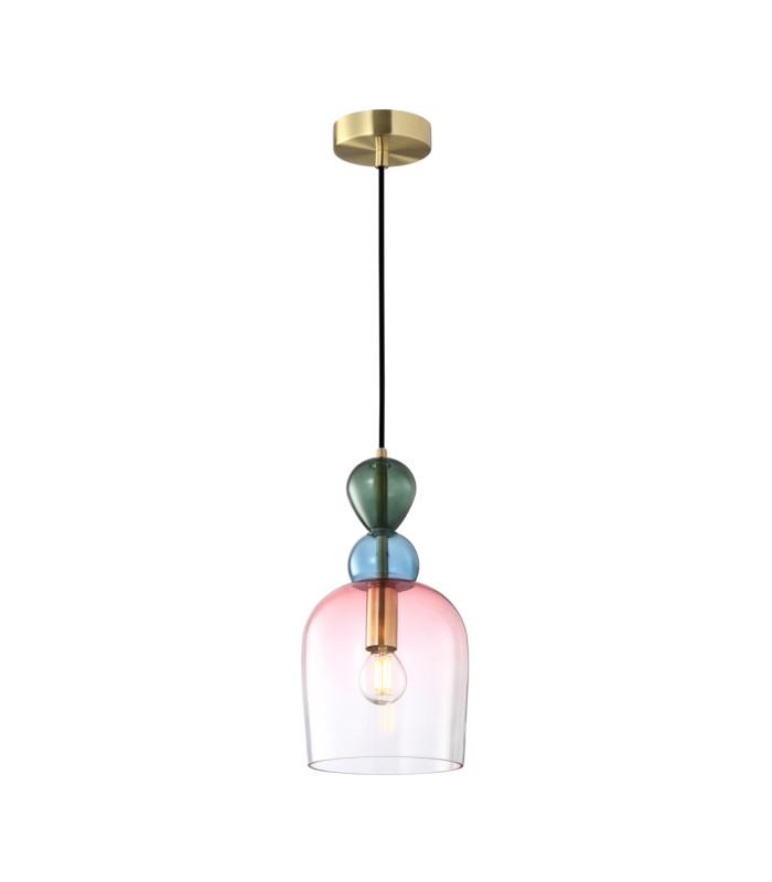 Manso 16cm Dome Pendant Ceiling Light Gold With Shine with Red Blue Pink Glass Shade-1