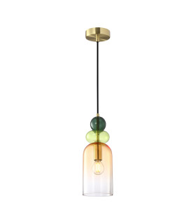 Manso 30cm Slim Pendant Ceiling Light Gold With Shine with Red Blue Pink Glass Shade-1
