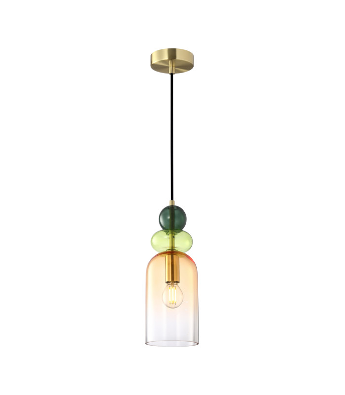 Manso 30cm Slim Pendant Ceiling Light Gold With Shine with Red Blue Pink Glass Shade-1