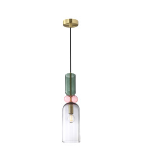 Manso 43cm Slim Pendant Ceiling Light Gold With Shine with Red Blue Pink Glass Shade-1
