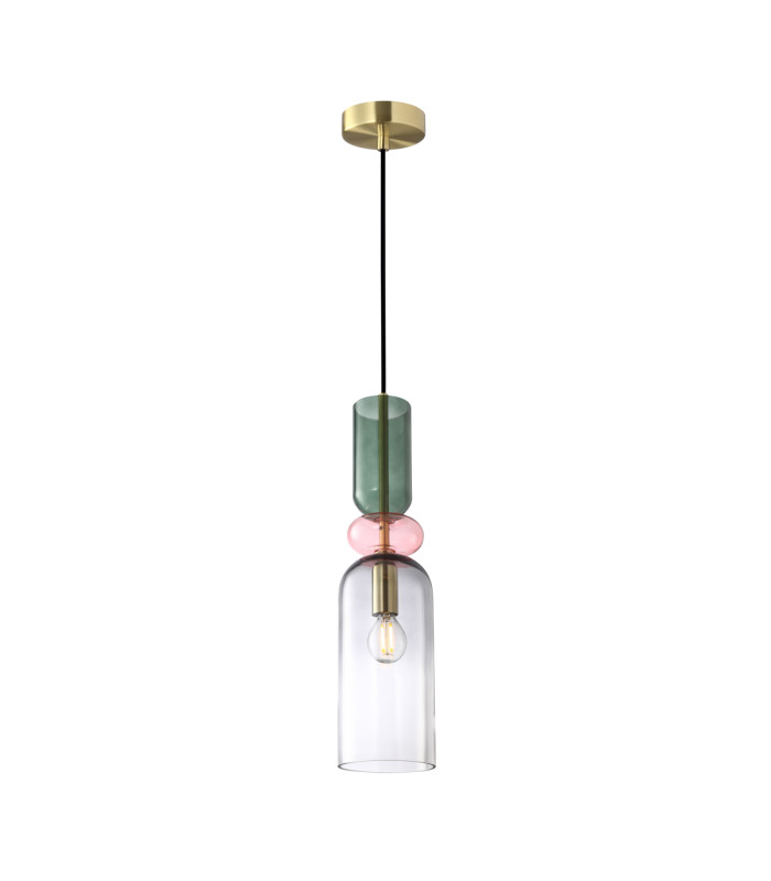 Manso 43cm Slim Pendant Ceiling Light Gold With Shine with Red Blue Pink Glass Shade-1