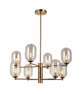 Perano Multi Arm Pendant Ceiling Light Antique Bronze Amber Shade 8xG9-4
