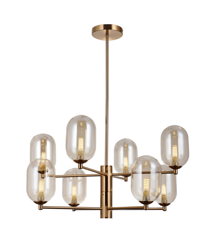 Perano Multi Arm Pendant Ceiling Light Antique Bronze Amber Shade 8xG9-4