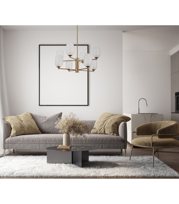 Perano Multi Arm Pendant Ceiling Light Antique Bronze Opal Shade 8xG9-5