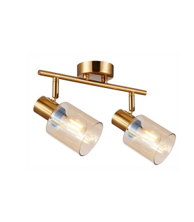 Santia Twin Ceiling Spotlight Brass Amber Glass Shade 2xE14-1