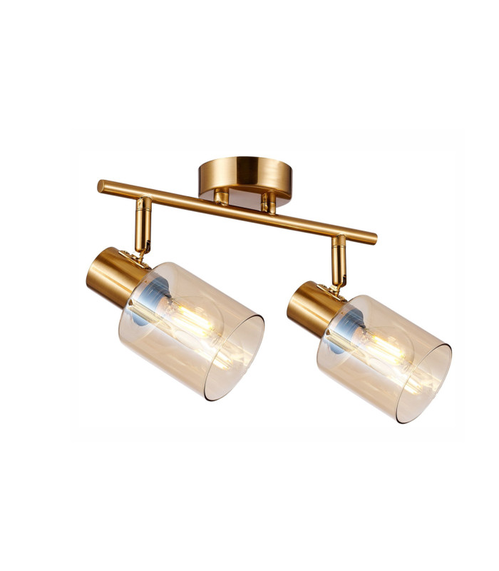 Santia Twin Ceiling Spotlight Brass Amber Glass Shade 2xE14-1