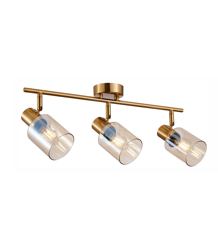 Santia Ceiling Spotlight Bar Brass Amber Glass Shade 3xE14-1