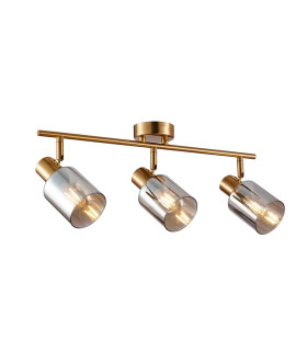 Santia Ceiling Spotlight Bar Brass Grey Glass Shade 3xE14-1