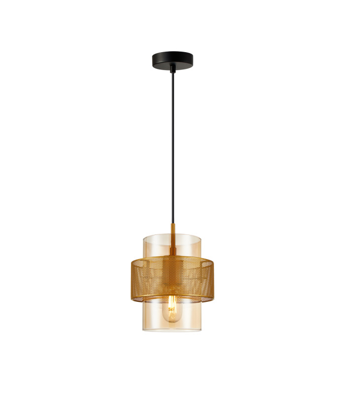 Vinoti Cylindrical Pendant Ceiling Light Gold Amber-1